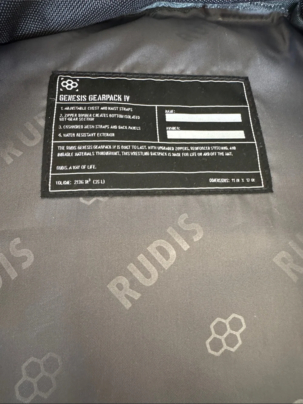 RUDIS Wrestling Backpack Black Men's Performance Backpack